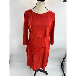 Tahari Women's Red Size 6 Layered 3/4 Sleeve Dress Polyester Spandex